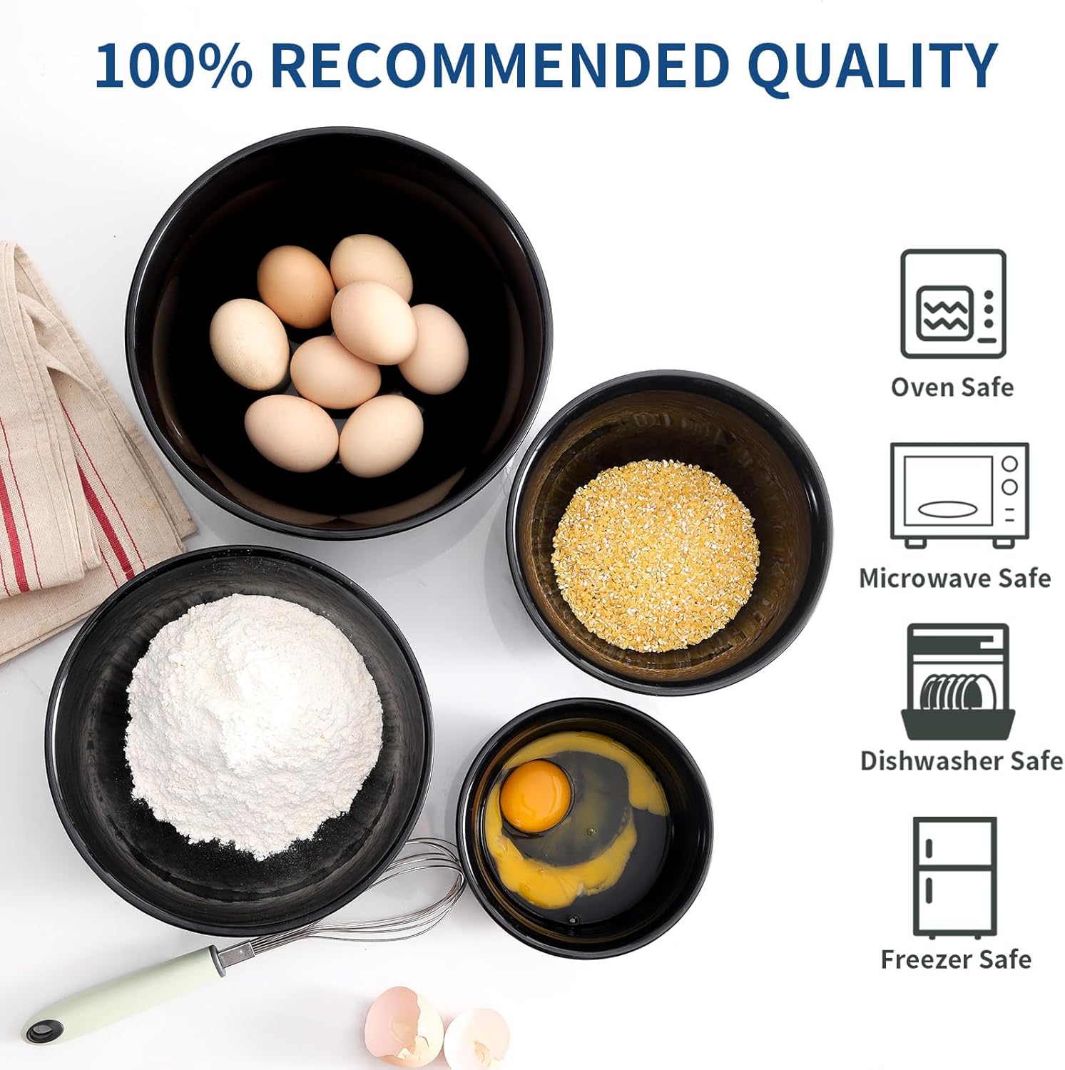Hasense Large Mixing Bowls Set for Kitchen Set of 4 and 32oz Pasta Bowls Set of 2,blue