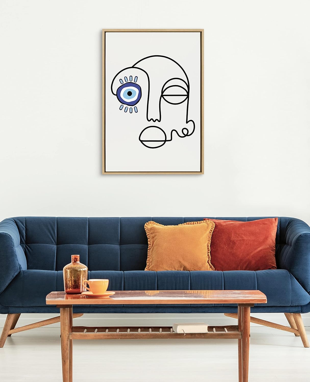 Kate and Laurel Sylvie No Evil Allowed Framed Canvas Wall Art by Shatha Al Dafai, 23x33 Natural, Decorative Abstract Line Drawing Art for Wall