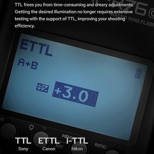 Miniatura 2 de Godox MF-R76C TTL Macro Ring Flash 76Ws HSS 2.4G inalámbrico GN14 CCT 5900K 550 Flash de potencia completa, 0.1-1s Tiempo de reciclaje Tubos de