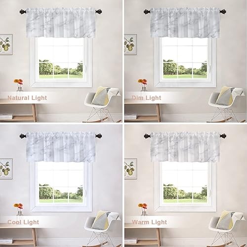 Miniatura 6 de Shrahala Cenefas de cocina de mármol blanco, fondo de piedra mármol gris y blanco, cortina de media ventana, tratamiento de ventana de poliéster