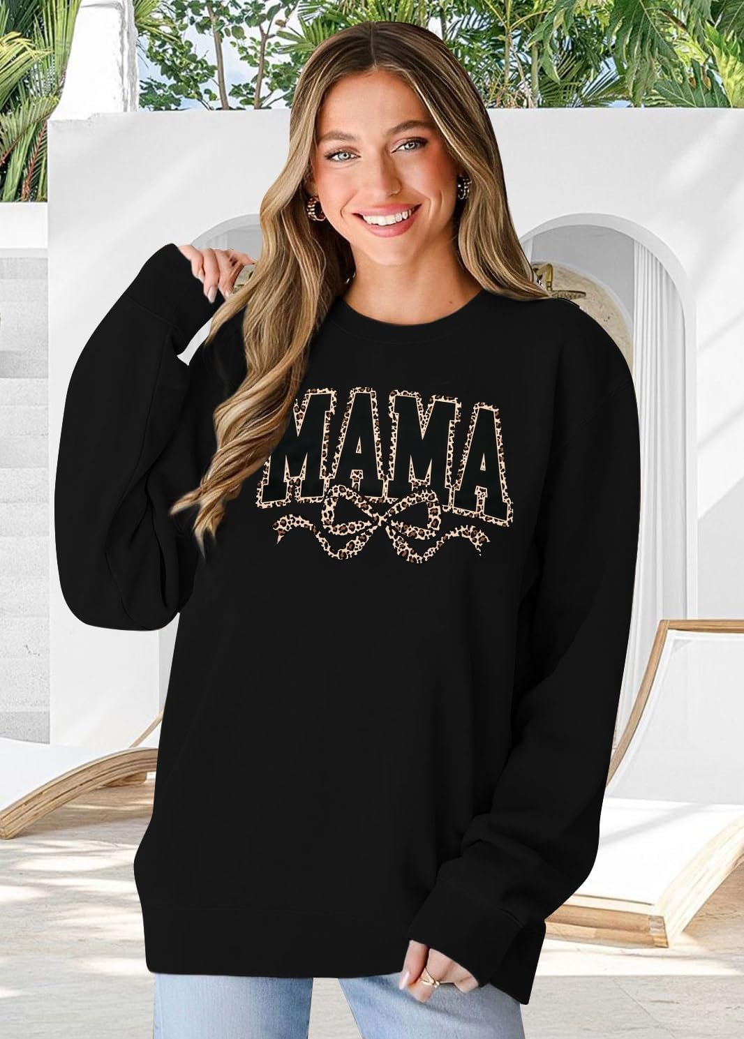 SFHFY Mama Crewneck Sweatshirt Women: Casual Mom Long Sleeve Shirt Bow Mama Letter Print Pullover Top - Image 2