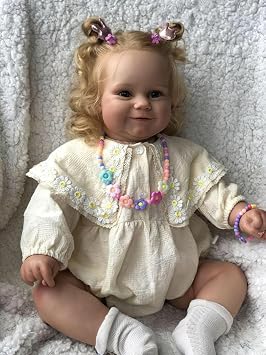 24Inches Real Toddler Size Smiling Realistic Reborn Baby Doll in Soft Touch Vinyl, Real Life Newborn Princess Girl Collectible Art Dolls with Cloth Body