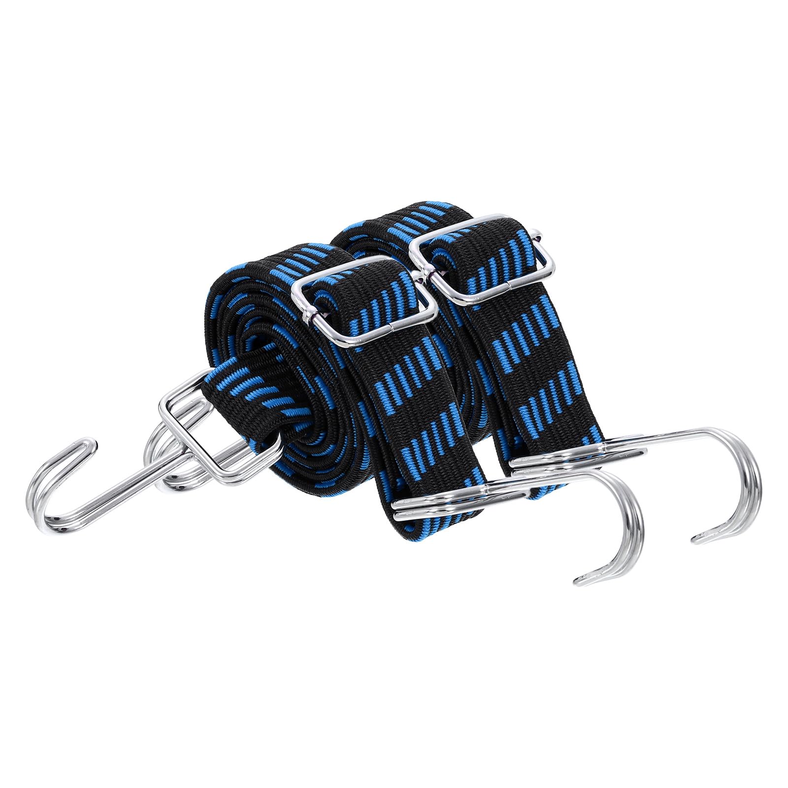 uxcell 2Pcs Adjustable Bungee Cords with Hooks, 39 Inch Flat Heavy Duty Elasticity Straps Rubber Bungee Cords with Buckle for Outdoor, Camping, Tarp, Bike Rack, Luggage, Black Blue