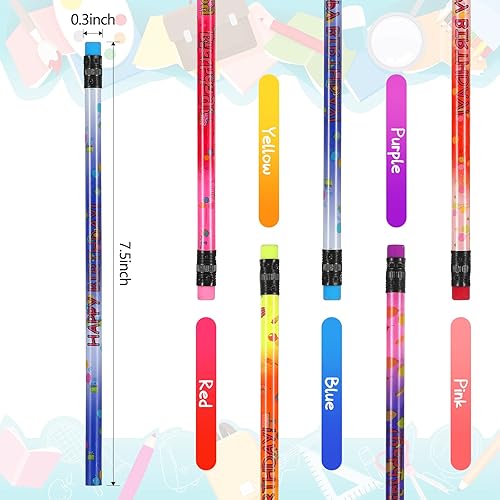 Miniatura 3 de Lápices de feliz cumpleaños para estudiantes, niños, lápices que cambian de color, lápices de cumpleaños con borradores superiores, lápices de