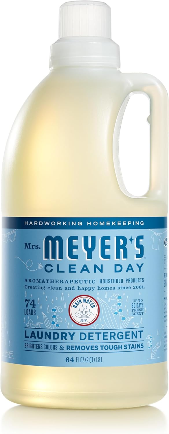 MRS. MEYER'S CLEAN DAY Laundry Detergent, Rain Water Scent, 64 Ounce Bottle Rain Water 64 Fl Oz (Pack of 1)