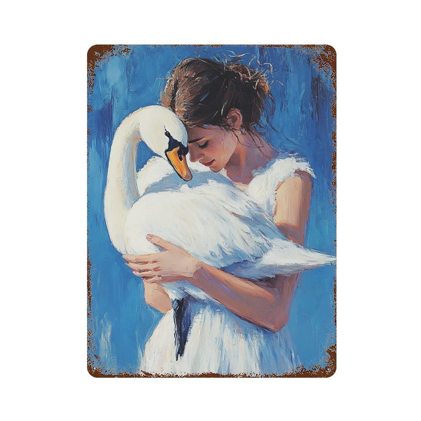 Swan Embrace Art Print -1 Retro Metal Sign 15.7"x11.8", Farmhouse Wall Decor for Garage, Pub Or Kitchen
