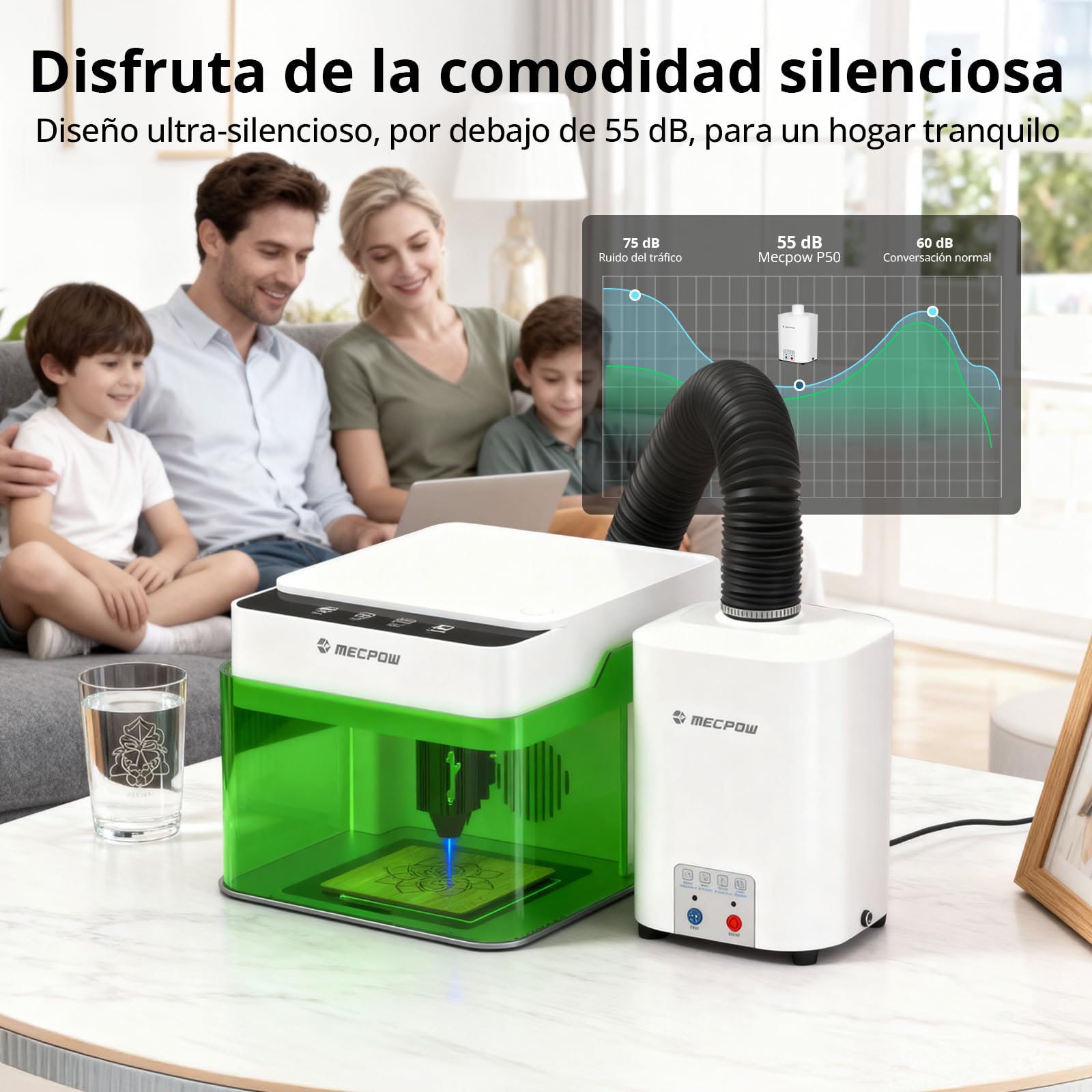 P50 50W Aspiradora de humo de soldadura, 128 m³/h Fuerte aspiración Elimina el olor y el humo con sistema de filtro de 3 capas, Portátil, silencioso, Limpiador de humo, Adecuado para máquinas
