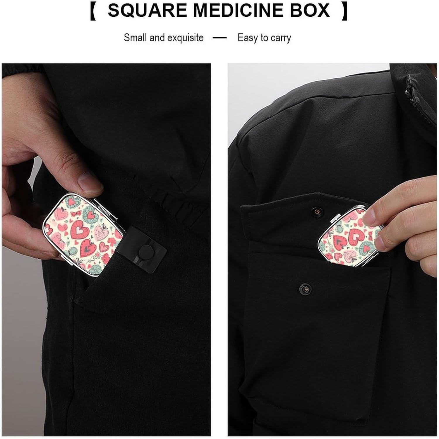Square Happy Mother's Day Pill Box Small Pill Case with 2 Compartment Portable Metal Medicine Organizer Mini Travel Medicine Vitamin Supplement Container for Pocket Purse image 5