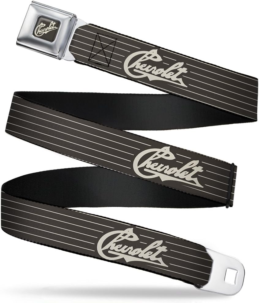 Buckle-Down Seatbelt Belt - CHEVROLET Heritage Script/Stripe Charcoal/Tan