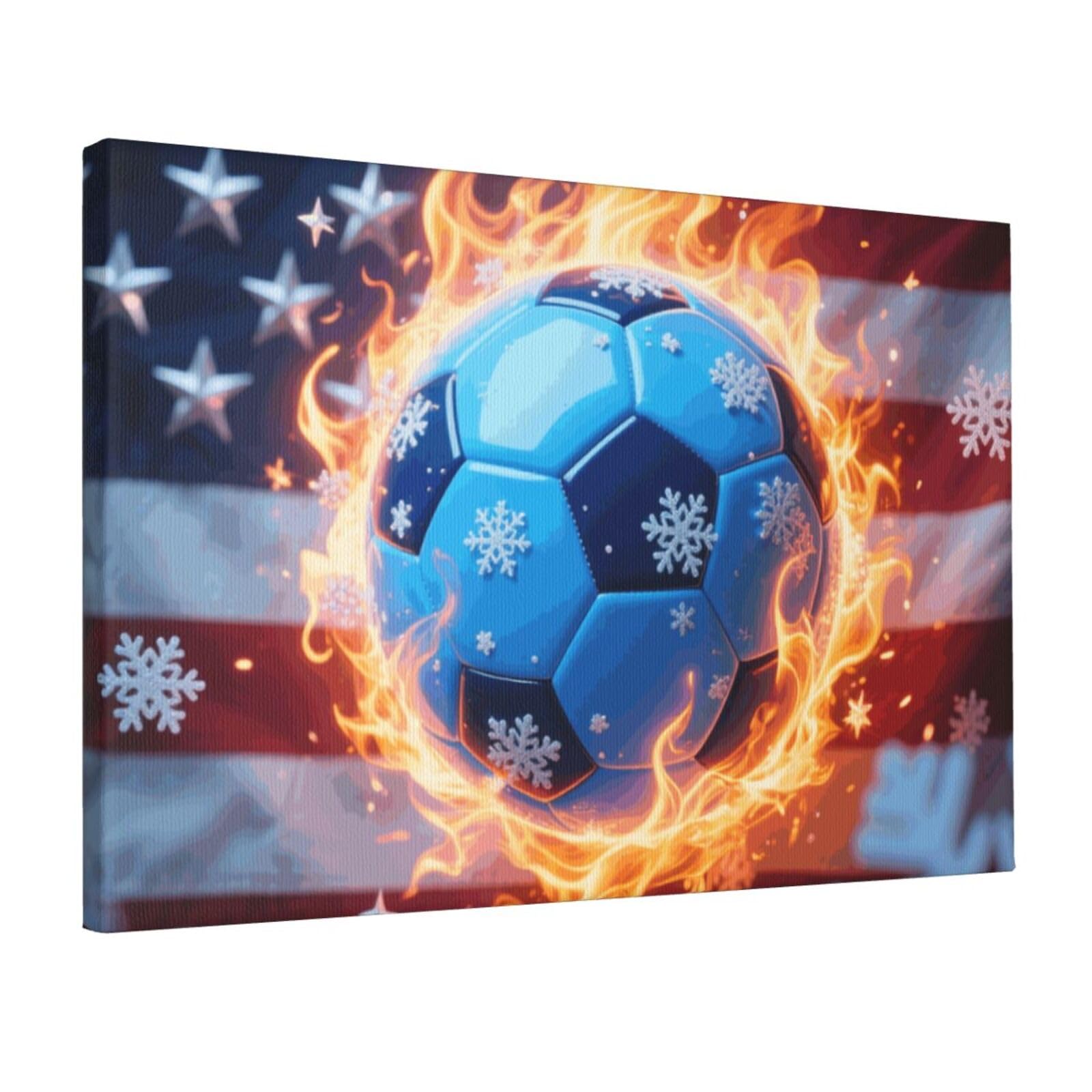 Fodpand American Flag Soccer Unframed Canvas Wall Art,Modern Posters Print Wall Decor Canvas Oil Painting For Bedroom Living Room Bathroom Wall Hanging Artwork Ready To Hang 12"X18"