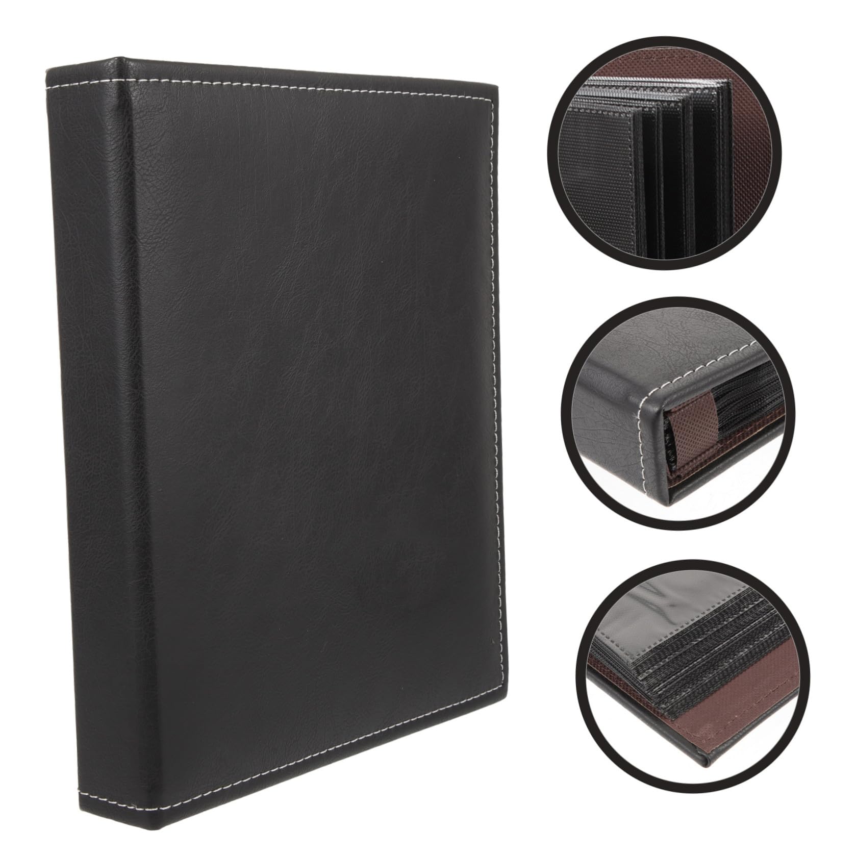 Álbum de Fotos de Cuero Negro, Inserto, para Boda y Cumpleaños, Apertura Fácil, Estilo Libro, Plástico Resistente, Álbum de Recortes para Recuerdos