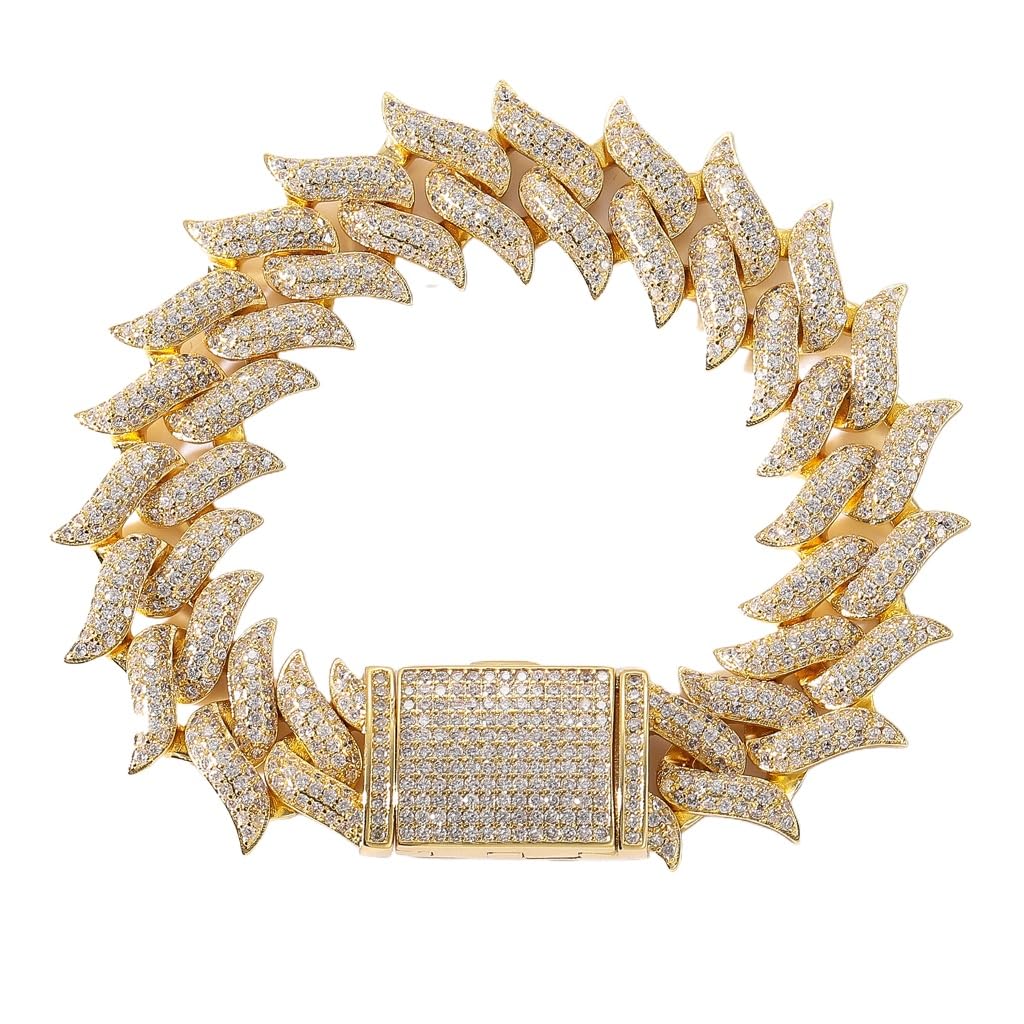 generic Iced Out Chains for Men Women - Hip Hop Cuban Chain 18mm 18k Gold and Silver Plating Copper Inlaid Full Zircon - Spikes Hip Hop Cuban Chain -