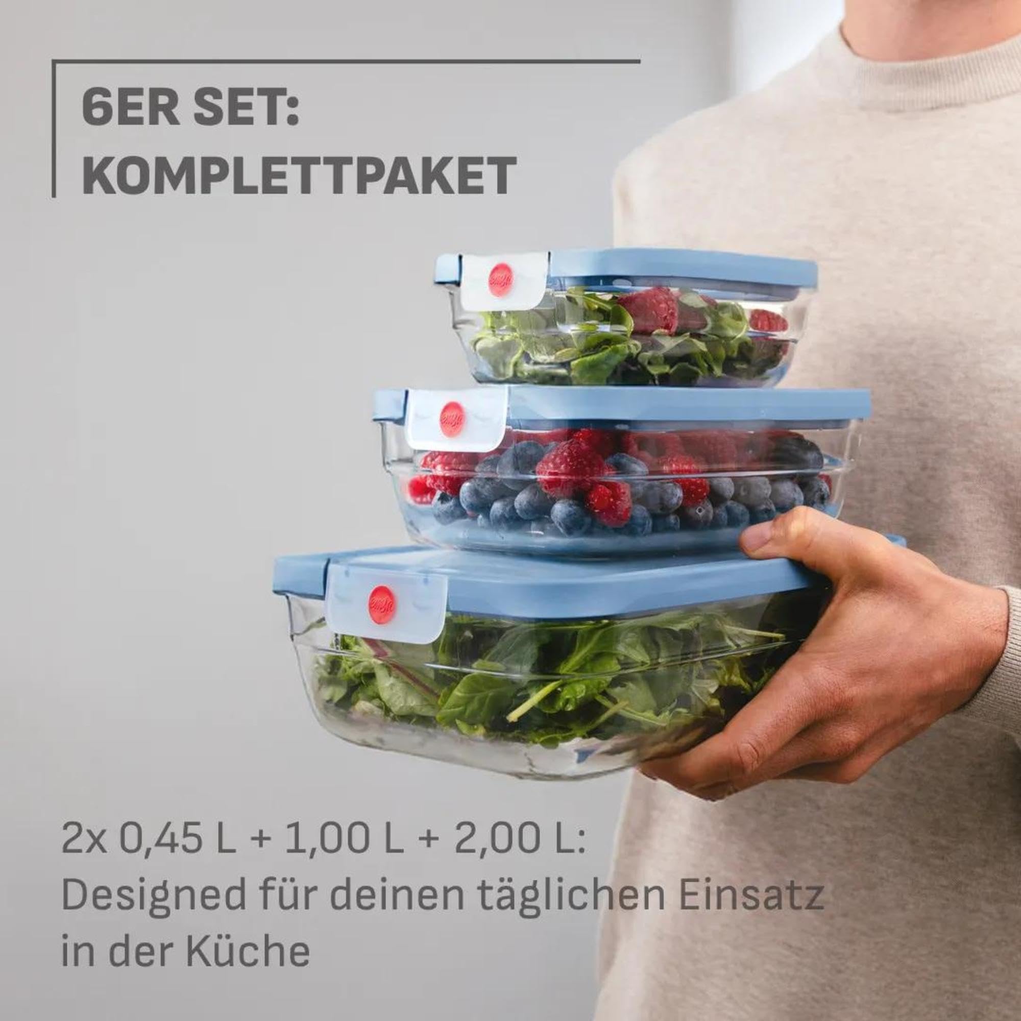 EMSA OneClick Glas Set 6-tlg. Lebensmittelaufbewahrungsboxen, Food storage