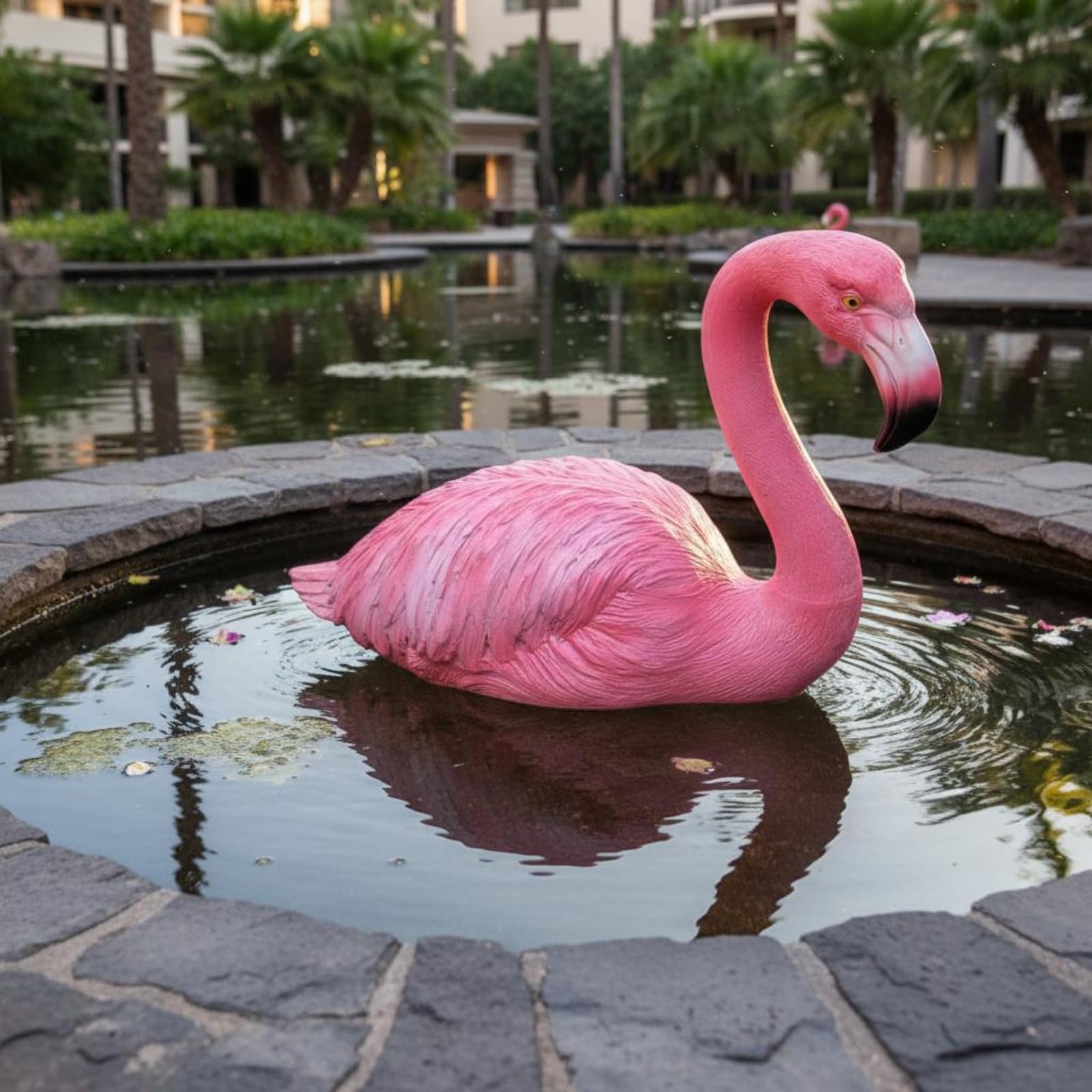 Scultura Galleggiante Statua Ornamento da Stagno Figura da Acqua in Resina Sintetica Leggera Effetto Movimento in, Rosa, Fenocottero Rosa A Riposo
