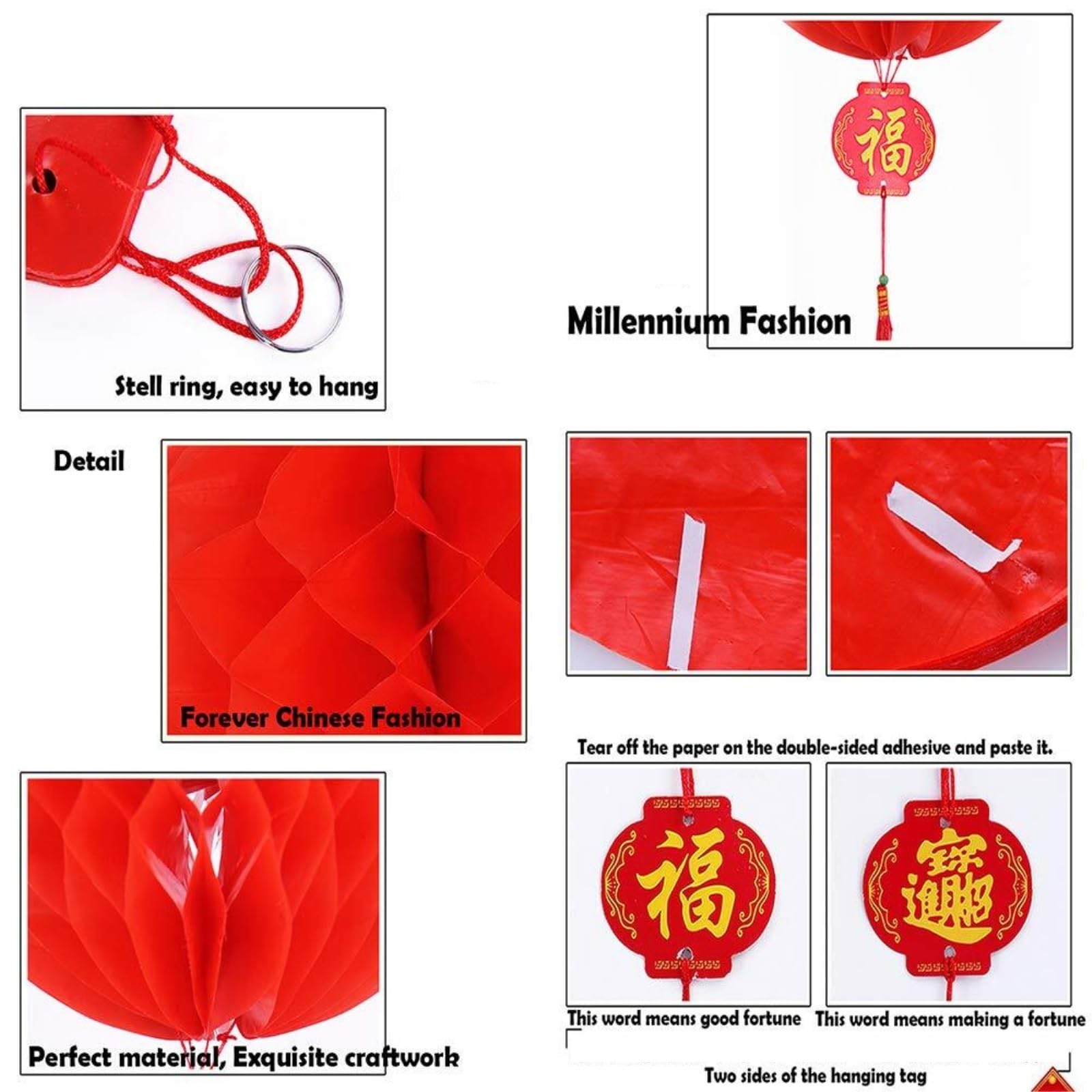 Lampions Außen Chinesische Rote Laterne Mit 5 Strängen For Weihnachtliche Terrassen- Und Gartendekoration Hängende Dekoration(4pcs)