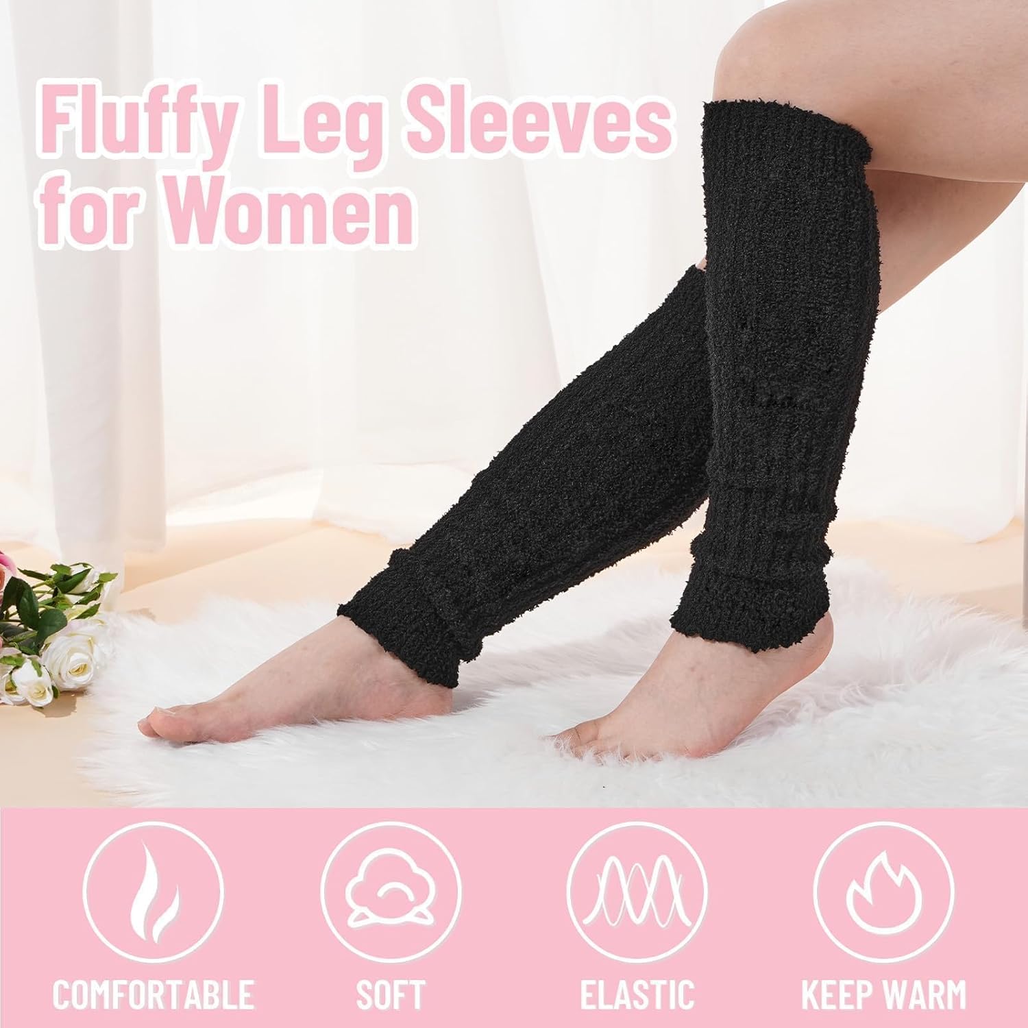 Fuzzy Leg Warmers for Women Cozy Knee High Socks Plush Winter Warm Fleece Thick Leg Warmers for Cold Days Winter - Image 3