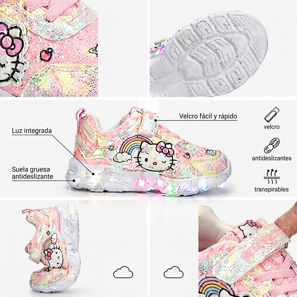 Deportivas Hello Kitty con Luces Suela Ligera de EVA - Zapatillas Hello Kitty Cómodas para Niño y Niña