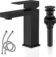 KENES Matte Black Single Handle Bathroom Faucet with Pop-Up Drain & Supply Lines - Model LJ-9031-2, Stainless Steel Vanity Sink Tap