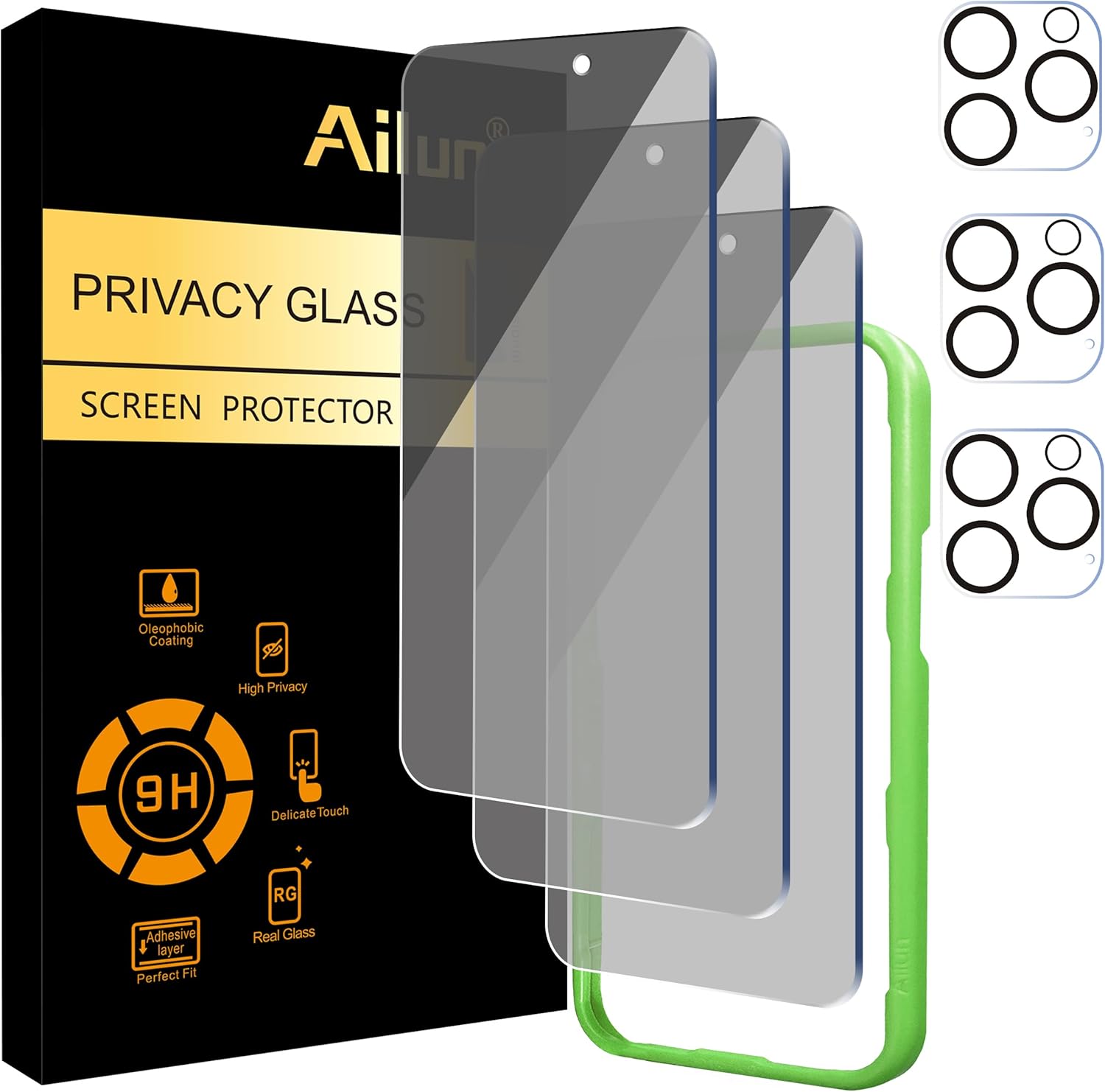 Ailun 3Pack Privacy Screen Protector for iPhone 16 Pro + Camera Lens Protector