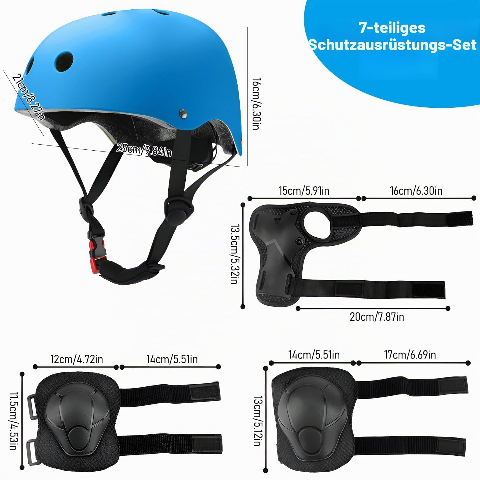 Kinderschutzhelm-Set mit verstellbarem Helm, Knie- und Ellbogenschützern und Handgelenkstützen für Skate, Fahrrad, Skating, Roller und andere Outdoor-Sportarten