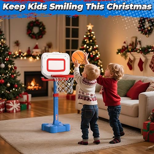 Miniatura 7 de EagleStone Juego de aro de baloncesto 4 en 1 y pelota en T, altura ajustable, juguete de lanzamiento de pelota y anillo, regalo deportivo al aire