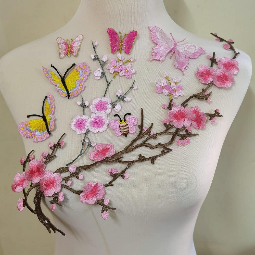 8 Piece Butterfly Embroidery Applique Patch Iron on Cotton Applique Butterfly Patch (Khaki B, Style A)