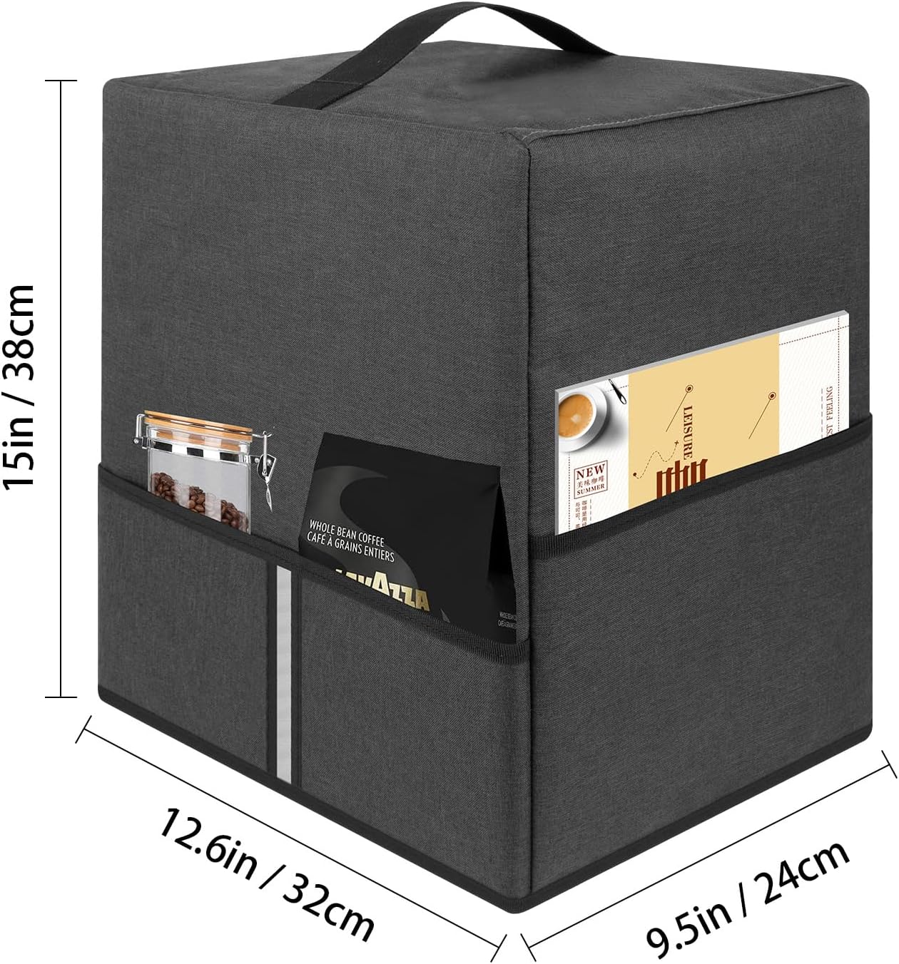 Heavy-Duty Elastic Oxford Dust Cover for Ninja CM300, CM371, CM400, CM401, CM407 Coffee Makers, with Pearl Cotton Protective Liner & Storage Bag, 12.6"x9.5"x15", Dark Grey