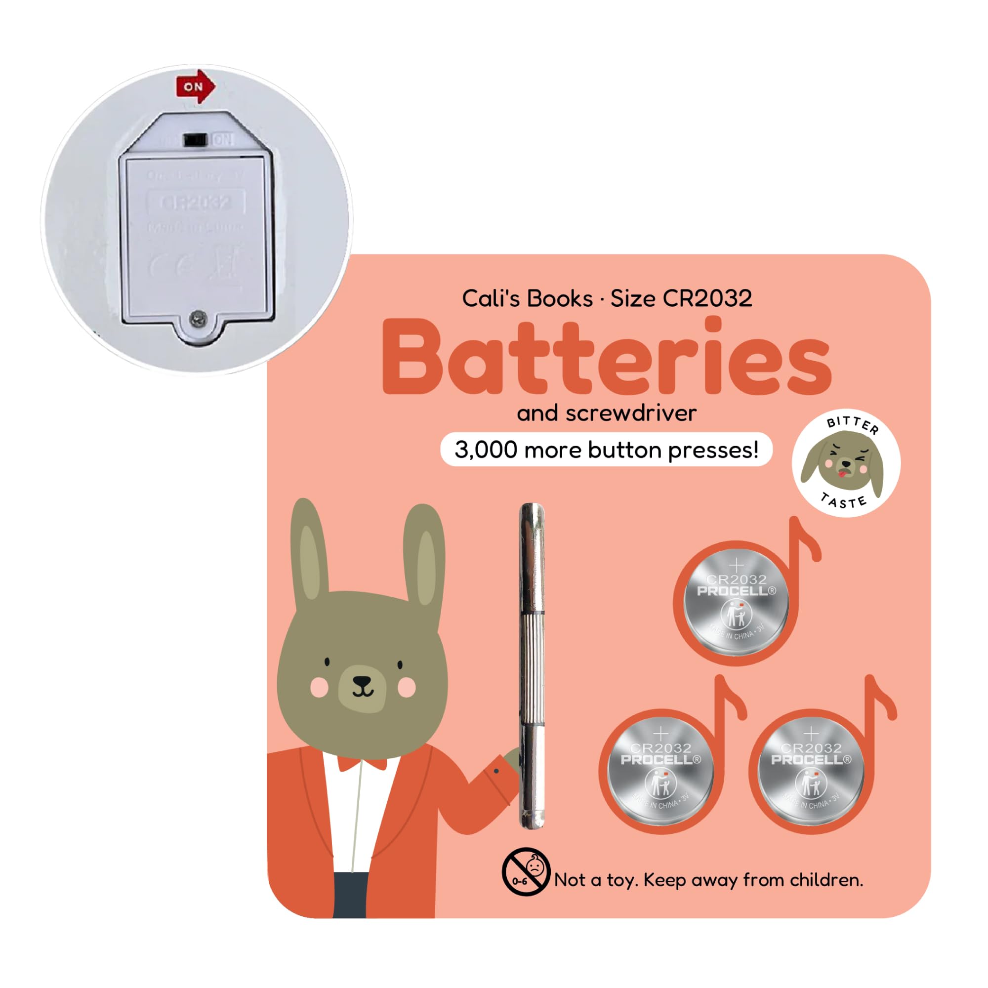 Cali's Books New Battery Kit for Interactive Musical Books. Battery Kit with 3 CR2032 Batteries and Small Screwdriver for Sound Books.
