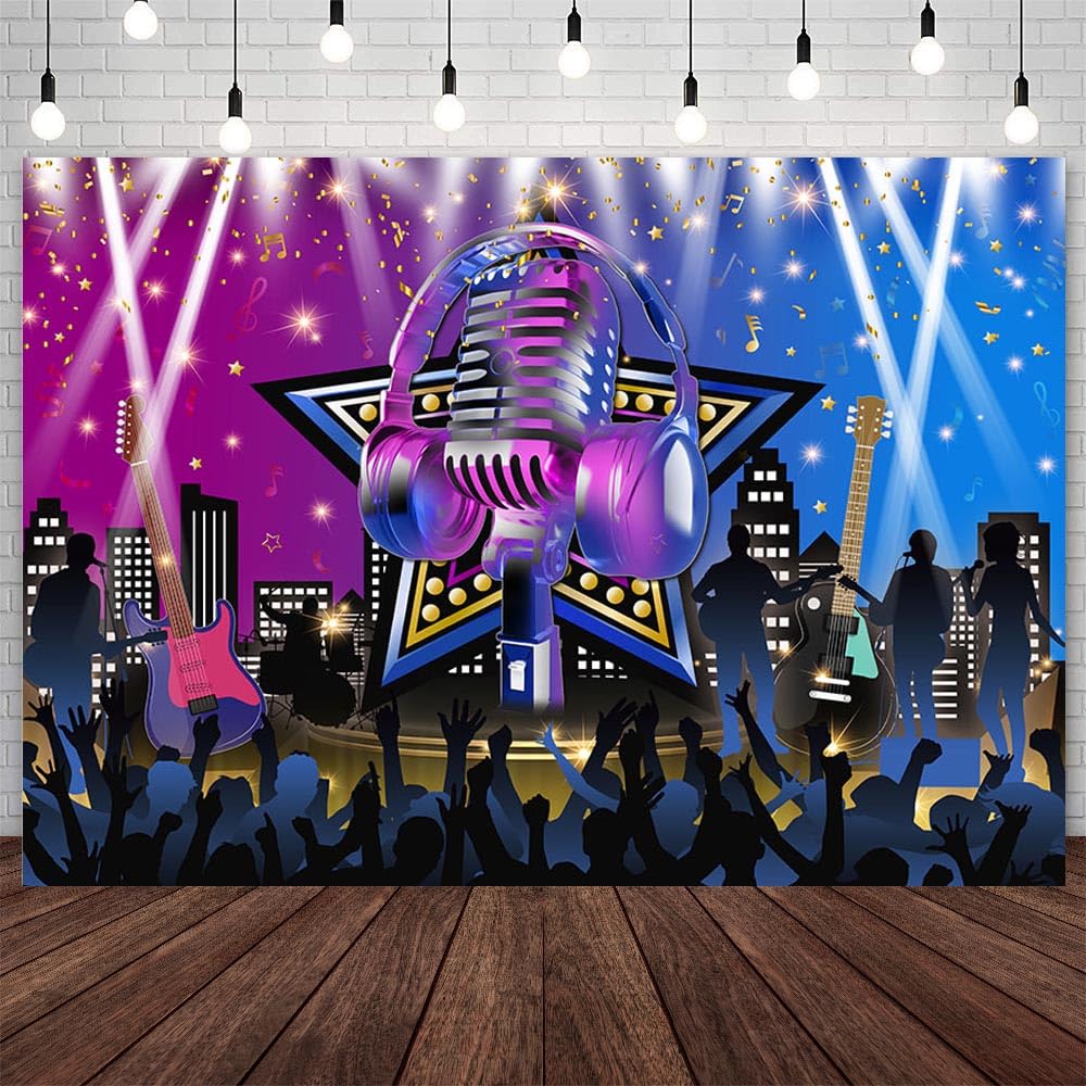AIBIIN 7x5ft Karaoke Party Backdrop Rock Star Rock and Roll Photography Background Star Stage Night Show Music Disco Karaoke Party Party Decorations