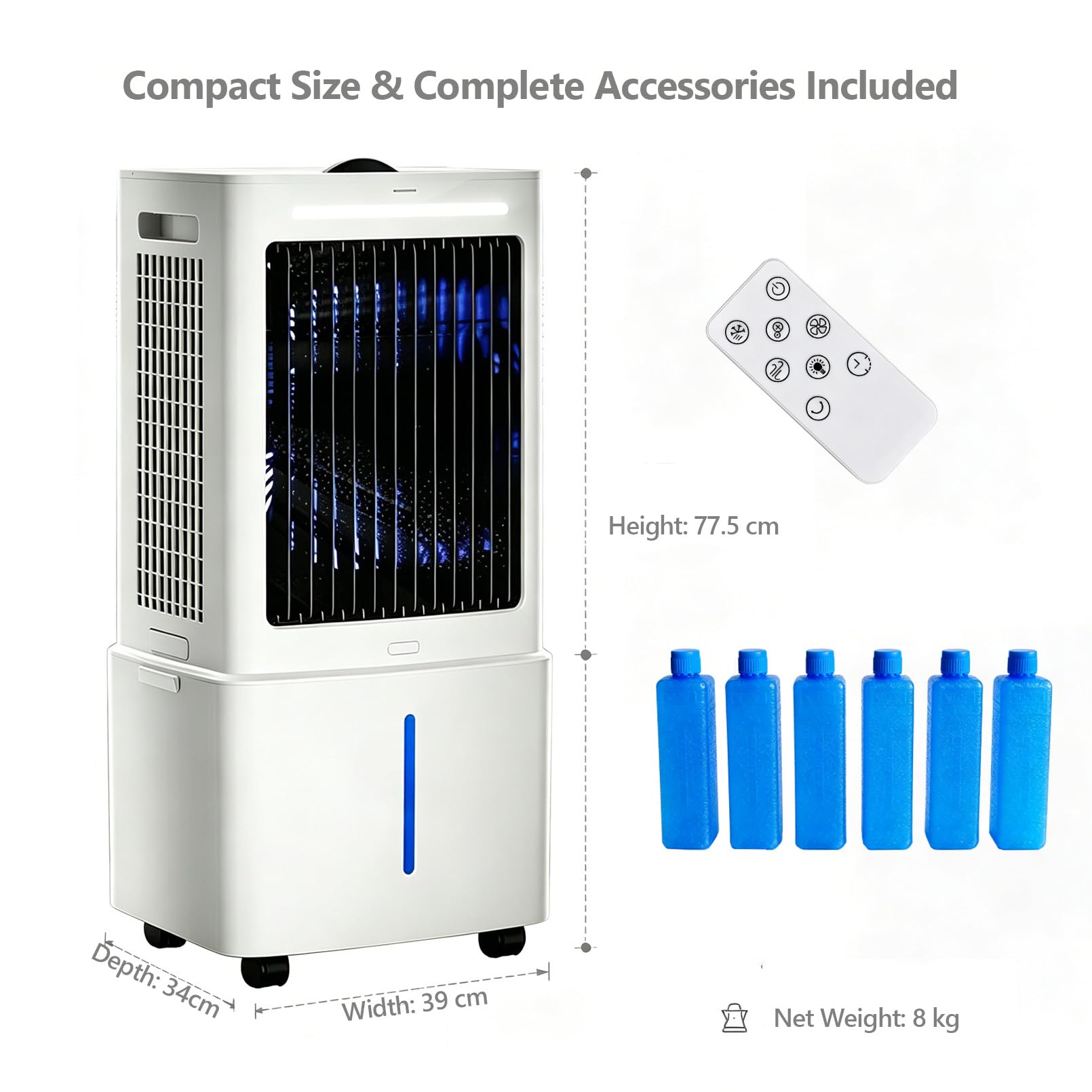 Aria condizionata Mobil 3-in-1 25L, 2000m3/h, 80W, 3 gradini, oscillante, 2 batterie di Raffreddamento, per camere da Letto e Ufficio, Soggiorno