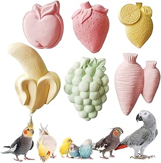 Parrot Bird Chewing Toy,6Pcs Colorful Different Fruit Styles Parrot Teething Stone Toy,Parrot Beak Grinding Calcium Stone,Bird Cage Accessories for Parrot Rabbit Bunny Hamster, Chinchilla