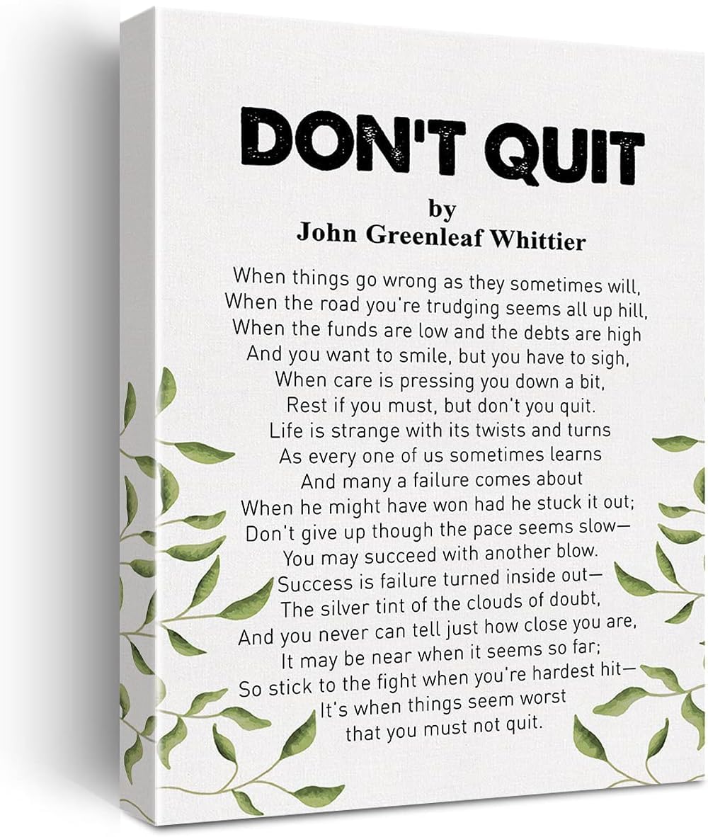 Canvas Wall Art Inspirational Don't Quit Poem Canvas Print Positive Painting Home Wall Decor Gift