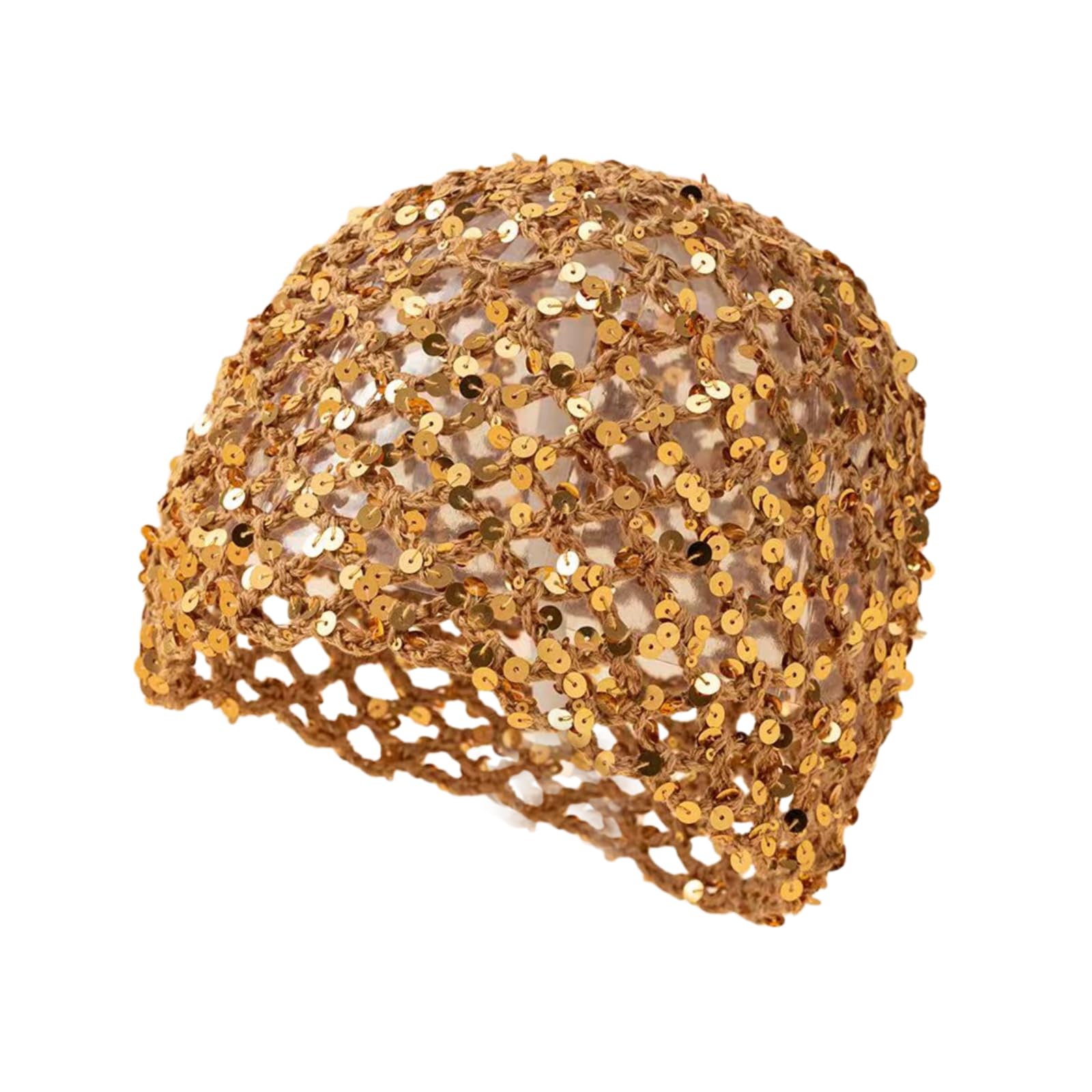 Women's Handmade Crochet Beanie Hat – Boho Hollow Out Mesh Skull Cap Lightweight Ethnic Style Glitter Sequin Headwear for Summer Beach Travel Festival Party Daily Wear (#2 Coffee)