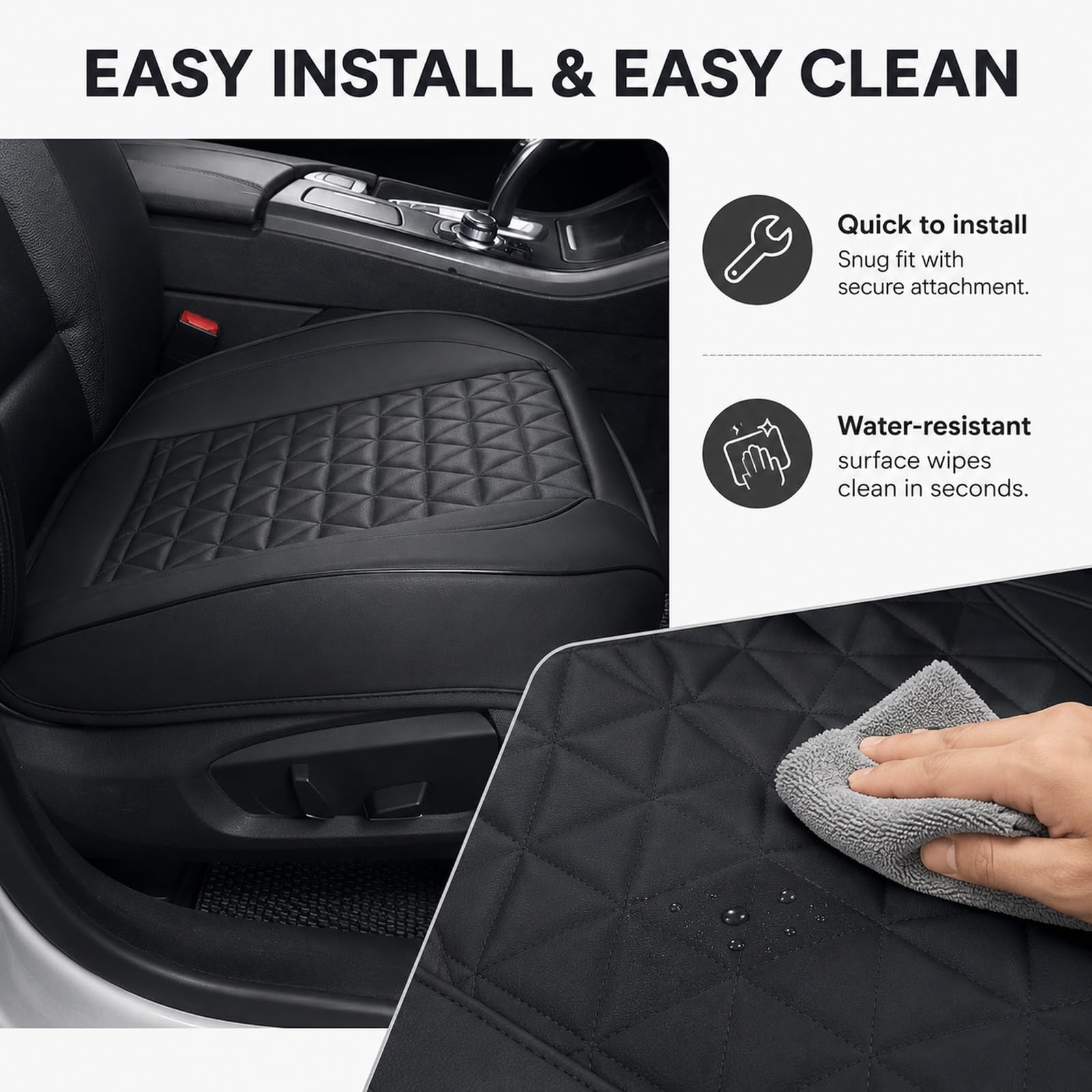GOOGO Sitzauflage Auto 2 Stück, Weiche Auto Sitzauflagen PU Leder Autositzbezüg, Autositzauflage und Seat Protector für Bürostuhl und Zuhause, 50 x 50 x 4 cm (Schwarze)