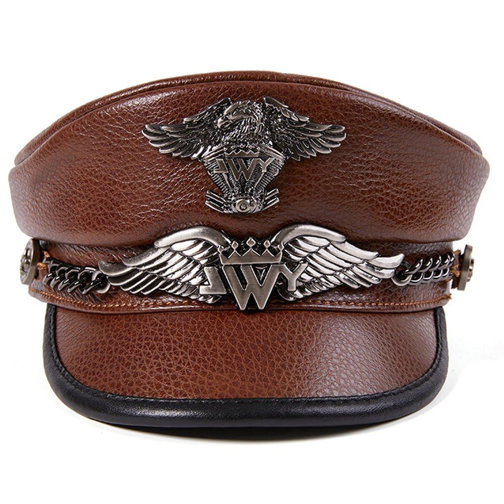 Cappello Militare Vintage, Berretto 'Esercito Tedesco, Berretto in Pelle, Stile Militare, con Visiera, Berretto in Pelle di Mucca Uomo, Classico Cappello Militare Caldo 'Esercito