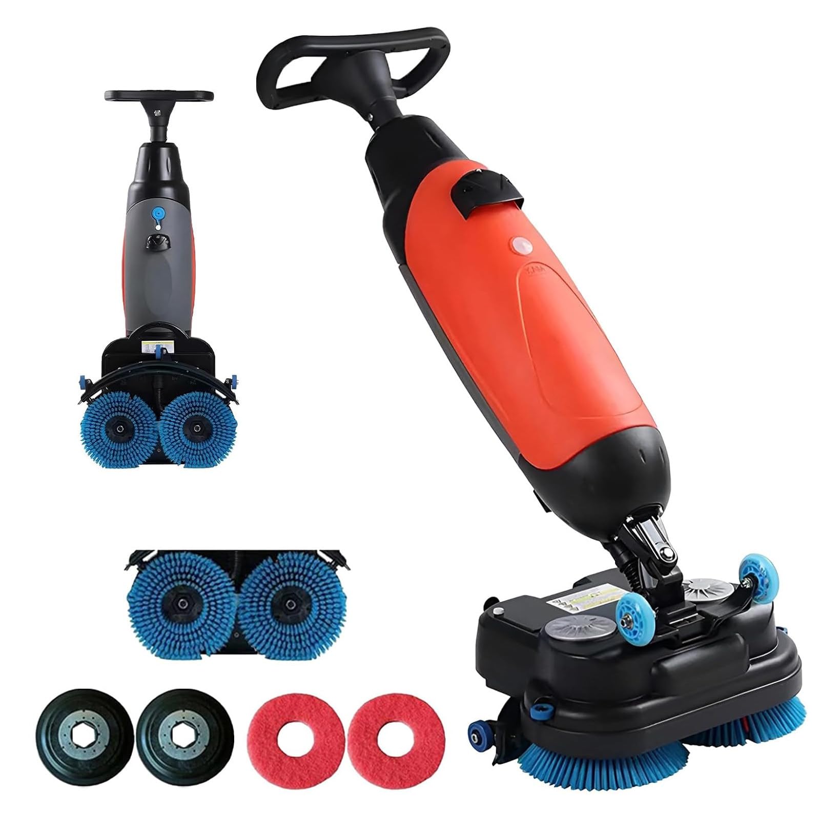 LURECAQING Cordless Commercial Floor Scrubber Dryer, Walk Behind, 360°Steering Dual Brushes, 13000 Sqft/H,17" Scrub Path, for Tile, Marble, Terrazzo, Concrete & Sealed Floors