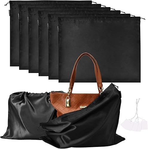 Paquete de 6 bolsas para el polvo para bolsos, bolsas de seda para bolsos, zapatos, botas, bolsa de almacenamiento de viaje (negro, 19.6 x 15.7