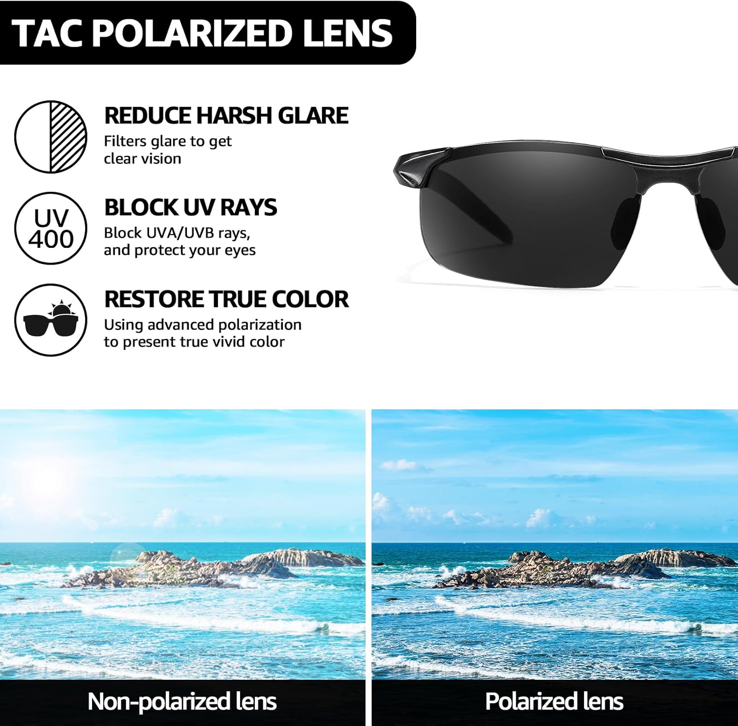 TJUTR ANSI Z87.1 Safety Sunglasses for Men, Photochromic Polarized UV400 Glasses for Driving Work, Al-Mg Frame