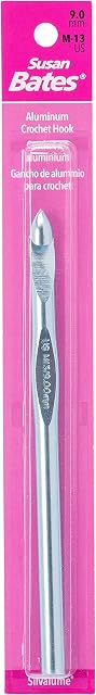 Susan Bates 5-1/2-Inch Silvalume Aluminum Crochet Hook, 9mm, Blue