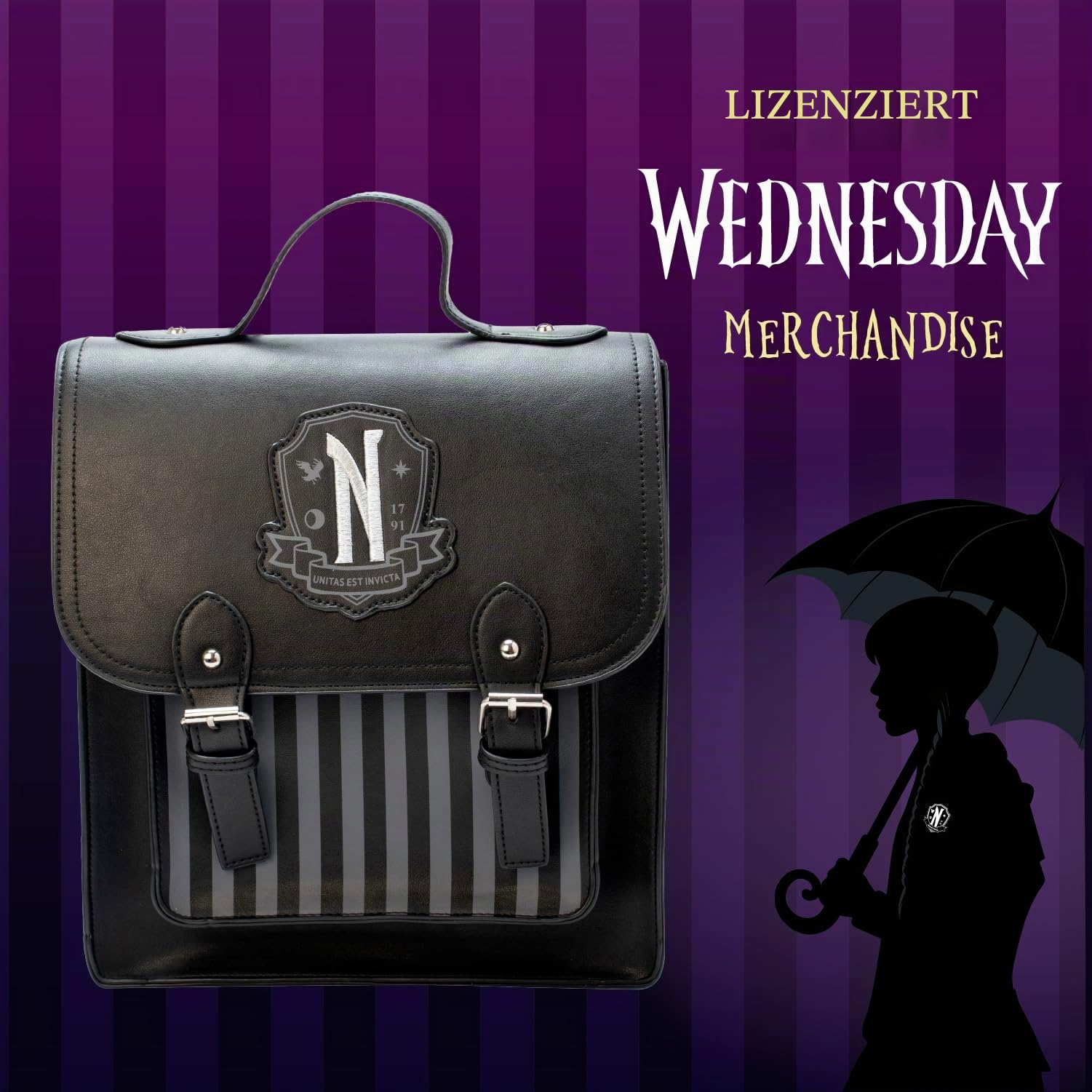 Blue Sky Studios Wednesday Umhängetasche, großer Rucksack für Arbeit oder Schulbedarf, lizenziertes Mittwochs-Zubehör, mehrfarbig