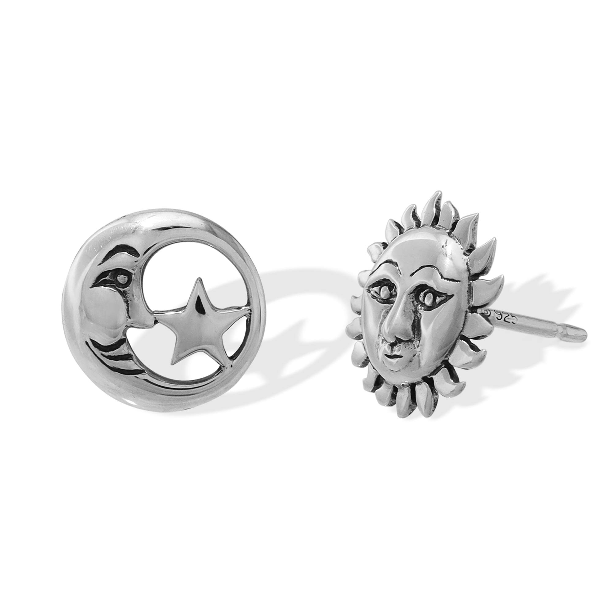 BomaJewelry Sterling Silver Sun Moon & Star Mismatched Stud Earrings