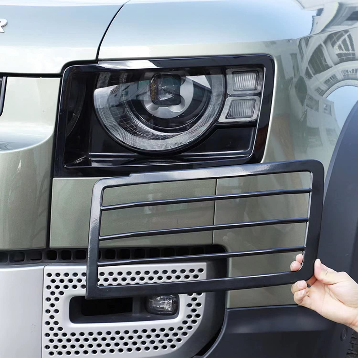 HAOYI for Land Rover Defender 90 110 130 2020-2022 Black 304 Stainless Steel Car Exterior Front and Rear Lamp Cover Protective Decoration Accessories (Style A)