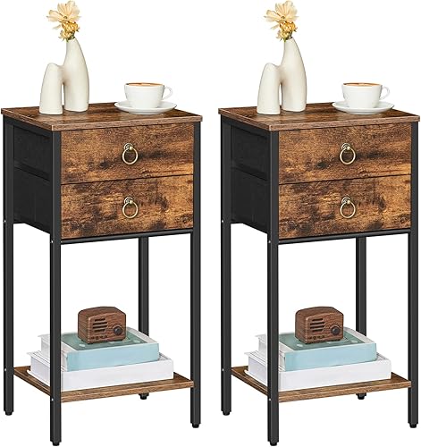 Mesita de noche alta, mesa auxiliar con 2 cajones de tela y estante de madera abierto, mesa auxiliar de 26.7 pulgadas, mesa de teléfono, mesita de