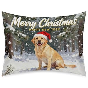 Christmas Yellow Lab Satin Pillowcase for Hair and Skin Similar to Silk Pillowcase 20x26 inches - Standard Size