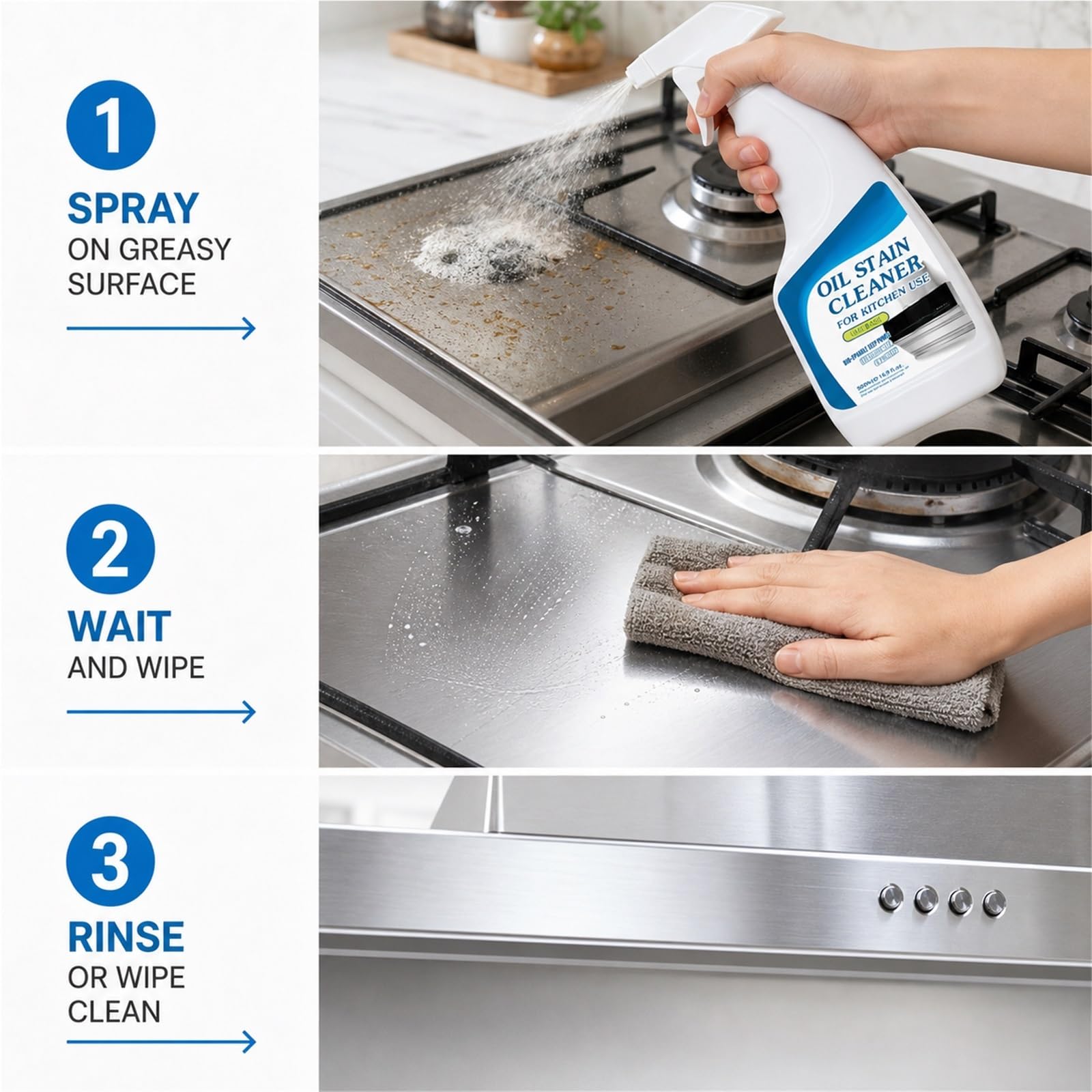 Limpiador Desengrasante Fuerte Multiusos for Horno y Cocina | 500ML Disolución Rápida de Manchas Quemadas Adheridas, Limpieza Fácil for Utensilios de Cocina y Encimeras(3pc)