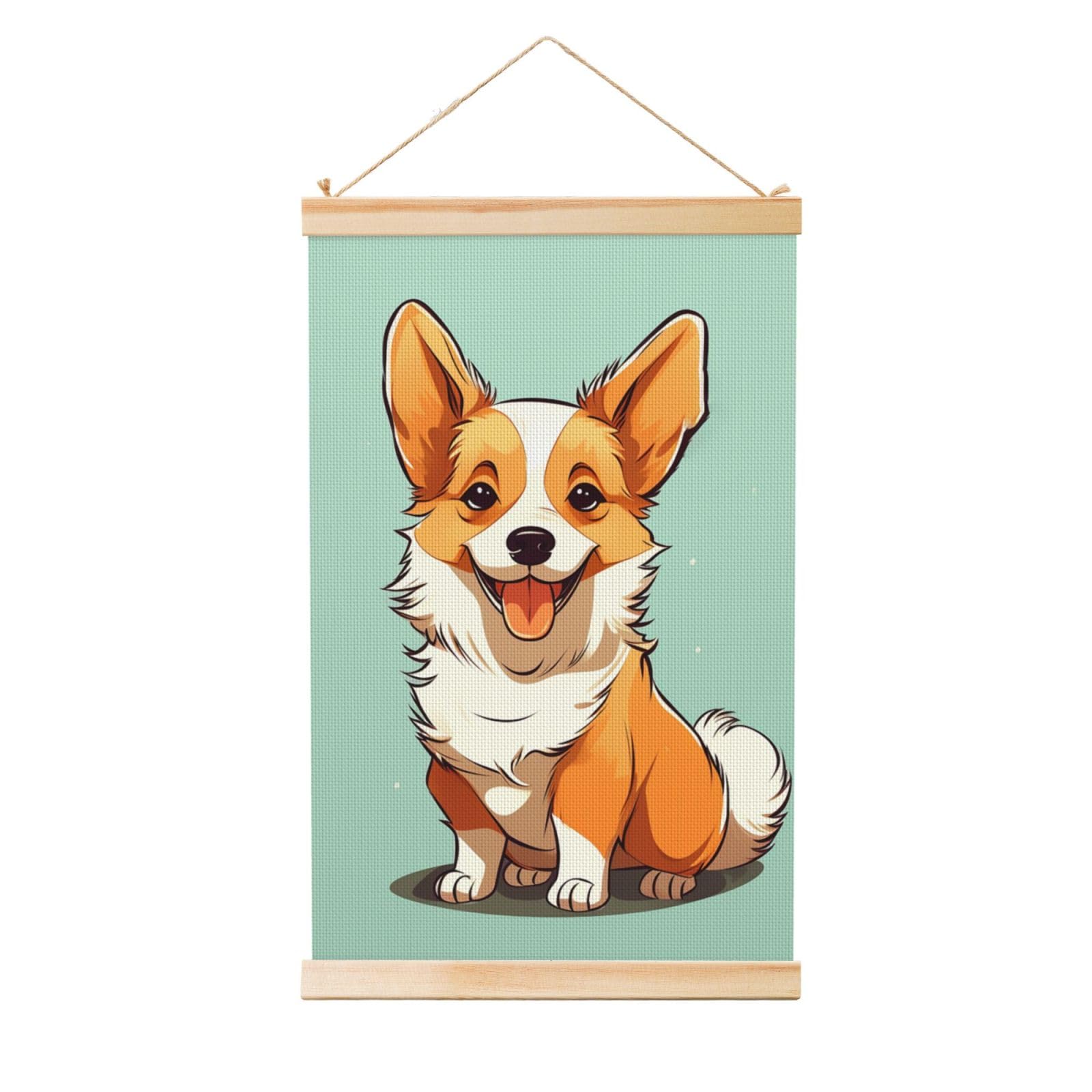 Corgi Cute Dog Posters Wooden Shaft Hanging Poster Canvas Prints Scroll Wall Art Painting Vintage Wall Banner Modern Artwork Decor for Home Decor Ready to Hang 12"x18"