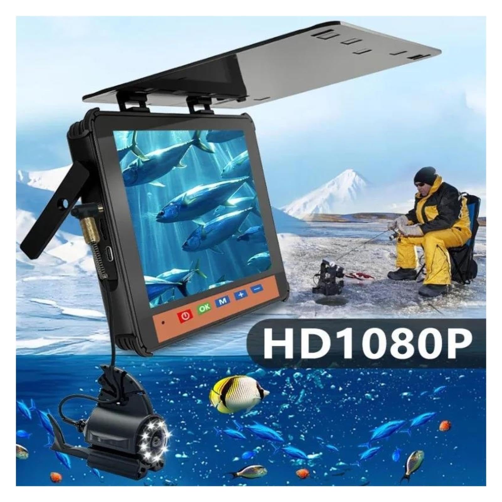 Videocamera da pesca subacquea 1080P 8 pollici 10000mAh Video Fish Finder,Alta definizione