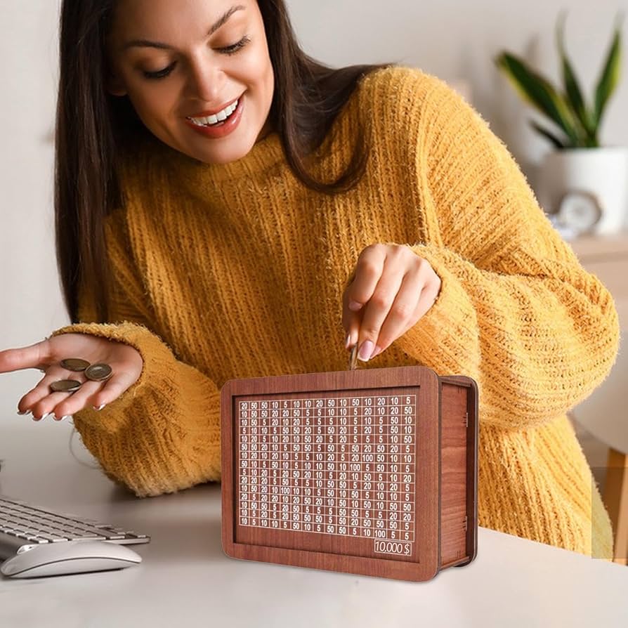 1/2pcs Alcancía de Madera - Alcancía de Ahorro, Alcancía Decorativa | 10.000 Saving Challenge Hucha con números y garrapatas, Caja de Ahorro de Dinero ...