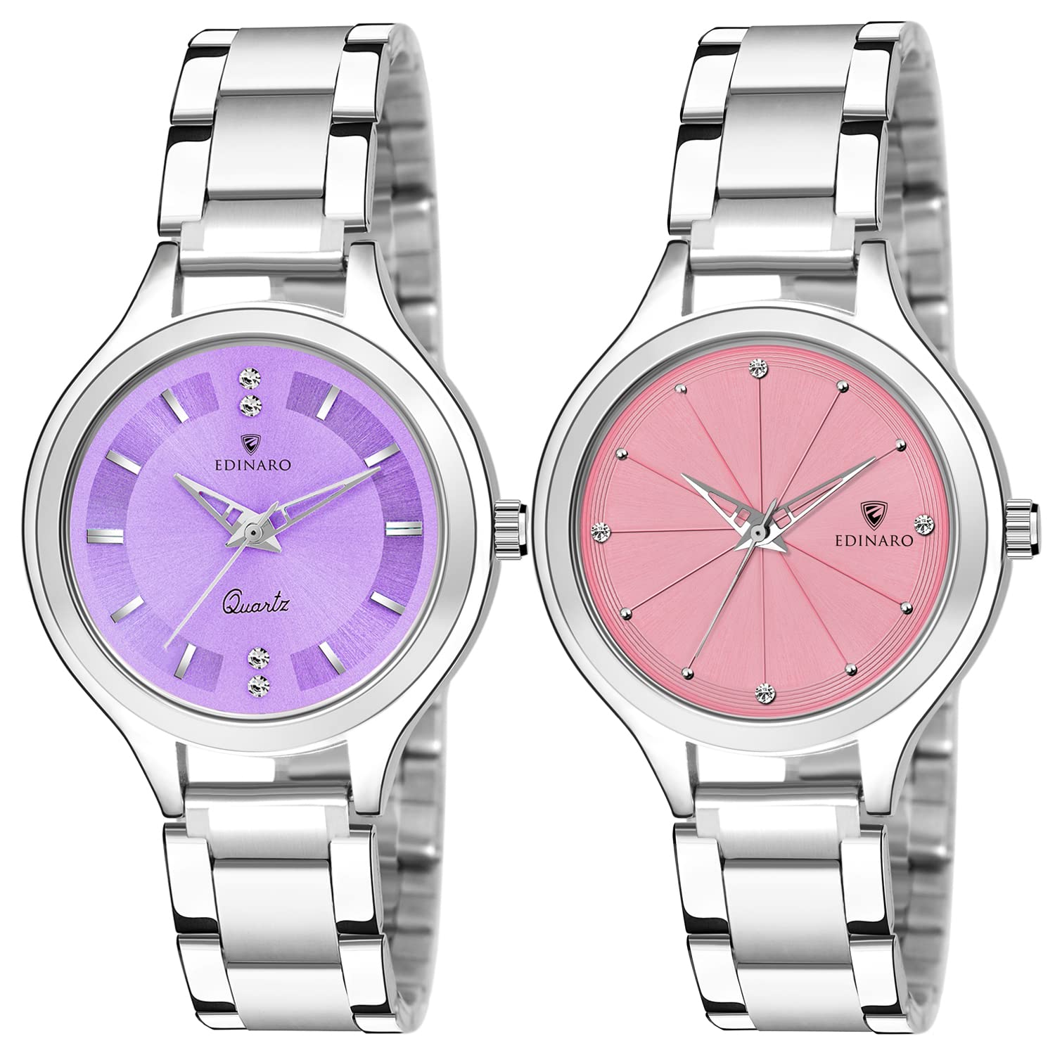 EDINARO Analogue Round Studed Dial with Silver Bracelet Strap Girls & Womens Wrist Watch (Pack of 2) (B09P1K767G) Amazon Price History, Amazon Price Tracker