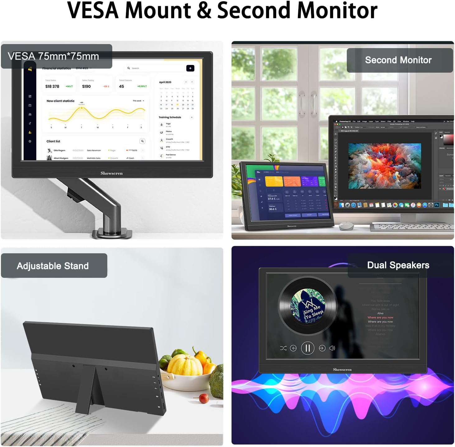 Touchscreen Portable Monitor 14 Inch HDR IPS 1920x1200 350cd/m² 10 Point Touch Display, USB C/HDMI/USB, Portable Touch Screen for Laptop/PC/Xbox/PS4/5/Switch,Dual Speakers,VESA - Image 6